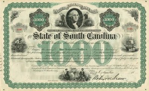 State of South Carolina $1,000 Bond with Facimile signature of Robert Kingston Scott